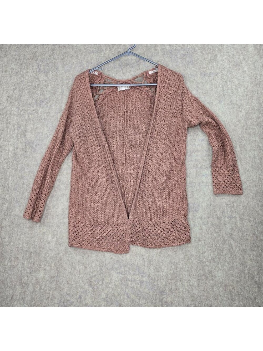 Altard State Womens Crochet Open Front Cardigan Sweater Small Blush Pink